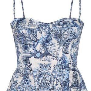 PrettyLittleThing Blue and White Toile Strap Top